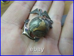 1/20 10K on Sterling 1920s USMC Hat Badge By H&H (missing pin & wire)