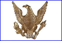 1800's US Military Large Gold gilt Brass Eagle with 13 star flag hat badge