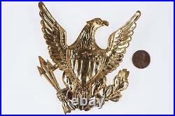 1800's US Military Large Gold gilt Brass Eagle with 13 star flag hat badge