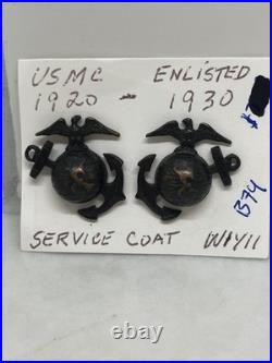 1920-1930 USMC Enlisted Insignia Service Coat PAIR B79 (Estate Militaria)
