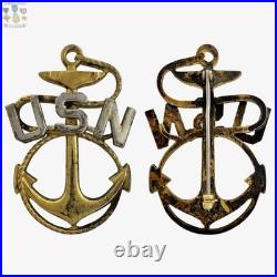1920'S U. S. NAVY CHIEF PETTY OFFICER INSIGNIA CAP BADGE 1-3/4 x 1-1/4 SIZE