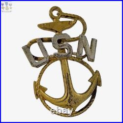 1920'S U. S. NAVY CHIEF PETTY OFFICER INSIGNIA CAP BADGE 1-3/4 x 1-1/4 SIZE