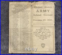 1920 U. S. Army School Contest Brochure WWI Era Recruiting Ephemera, Rare