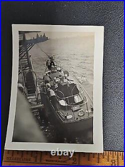 1920's Rare Photo USS ARIZONA BB-39 Admiral's Barge Next To USS Oklahoma BB-37