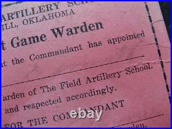 1920s FORT SILL IDENTIFICATION CARD Warden FIELD ARTILLERY SCHOOL RARE OKLAHOMA