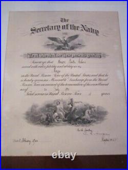 1921 Secretary Of The Navy Honorable Discharge Certificate 16 X 13