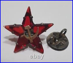 1922-1924 Russia Military cockade Red Star Gold Silver Rubin Glass stones badge