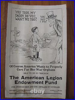 1925 Uncle Sam American Legion WW1 Orphans Poster Calvin Coolidge James Drain