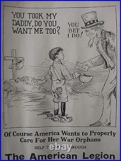 1925 Uncle Sam American Legion WW1 Orphans Poster Calvin Coolidge James Drain