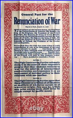 1928 Broadside, General Pact For Renunciation Of War Signed At Paris, Military