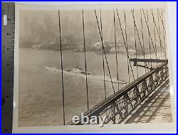 1929 US Navy Photo V4 ARGONAUT Submarine from Brooklyn Bridge, New York Skyline