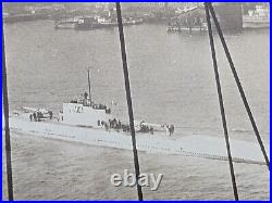 1929 US Navy Photo V4 ARGONAUT Submarine from Brooklyn Bridge, New York Skyline