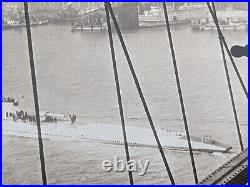 1929 US Navy Photo V4 ARGONAUT Submarine from Brooklyn Bridge, New York Skyline