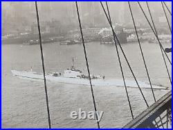 1929 US Navy Photo V4 ARGONAUT Submarine from Brooklyn Bridge, New York Skyline