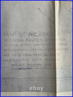1929 USMC Coco Patrol Map Nicaragua- Routes Of March, USS Galveston Denver Tulsa