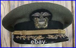 1930's PRE WWII USN SENIOR OFFICER'S AGED BULLION EAGLE AVIATION GREEN HAT CAP