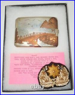 1930s Imperial Japanese Navy Artistic Silver Cigarette Case & Cap Badge Japan