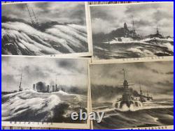 1930s Imperial Japanese Navy Propaganda Postcards Set Voyage in Angry Waves