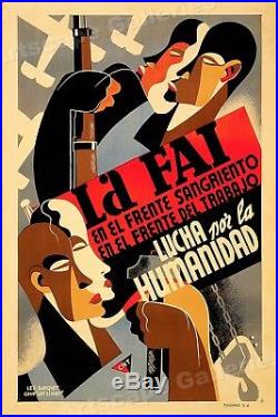 1930s Spanish Civil War Poster La FAI en el Frente Sangriento 20x30