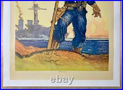 1931 Follow The Flag U. S Navy Recruiting Poster James H. Daugherty Vintage Linen