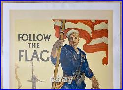 1931 Follow The Flag U. S Navy Recruiting Poster James H. Daugherty Vintage Linen