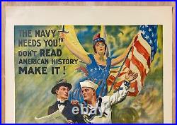 1931 Navy Needs You! Don't Read American History Make It! Poster Flagg Original
