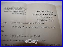 1932 US Navy USN named numbered Yangtze service medal with box & papers