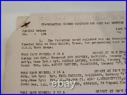 1933 CCC Special Orders 105+106 Fort Sam Houston Camp Bullis Roster TX