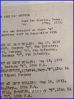 1933 CCC Special Orders 105+106 Fort Sam Houston Camp Bullis Roster TX