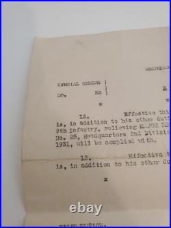 1933 Special Orders Maj Charles P. Stivers CO 2nd Bn 9th Inf, Fire Marshal & Co