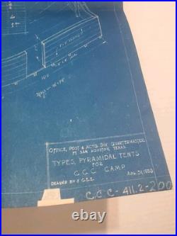 1933 US Army CCC Tent Blueprint & Chart Ft Sam Houston Frank Halsey