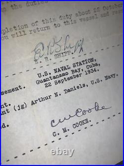 1934 Orders To Lieutenant Arthur N. Daniels U. S. Navy on U. S. S. Raleigh