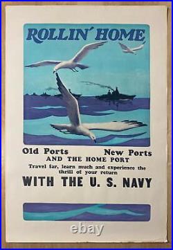 1934 Rollin' Home Old Ports New Ports Travel Far Learn Much with US Navy Poster