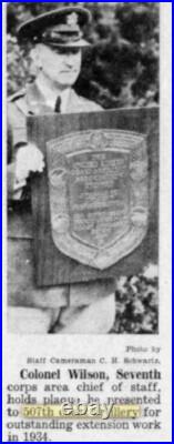 1934 US COAST ARTILLERY ASSOCIATION TROPHY 507th AA Bronze Plaque Award GORHAM