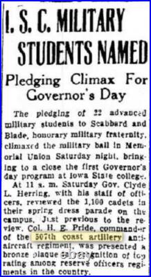 1934 US COAST ARTILLERY ASSOCIATION TROPHY 507th AA Bronze Plaque Award GORHAM