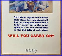 1934 Young Salts Will You Carry On Poster J. W. Burbank U. S. Navy Recruiting RARE