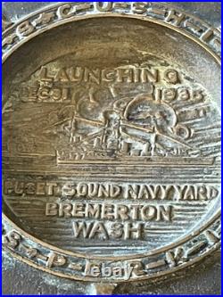 1935 Launching USS Cushing USS Perkins Puget Sound Navy Yard Brass Trench Art