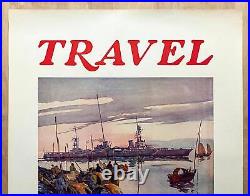 1935 Travel Many Interesting Lands In US Navy Poster Arthur Beaumont USS Houston