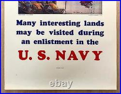 1935 Travel Many Interesting Lands In US Navy Poster Arthur Beaumont USS Houston