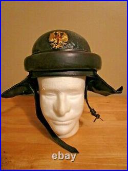 1936, Spanish Civil War Tankers Leather Helmet, With Liner, Chin Strap, Insignia