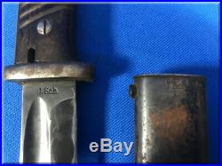 1938 World War II Era German K98 Rifle Bayonet & Matching Scabbard 797 J. Sch