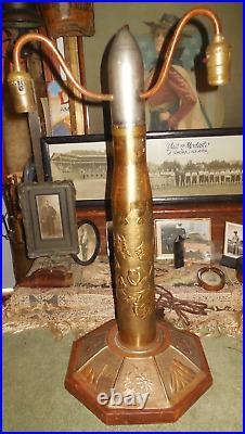 28 Tall Trench Art Shell Casing 3 Lite Lamp/ Heavy Base Table Lamp