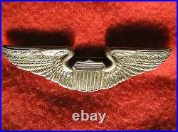 749. 1930s USAAC Pilots wing, full size, solid back PB, ster 3, no maker mark