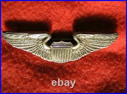 749. 1930s USAAC Pilots wing, full size, solid back PB, ster 3, no maker mark