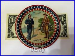 AMERICA'S PRIDE WW I SAILOR SOLDIER Cannon Plane Patriotic ANTIQUE TIP TRAY Rare