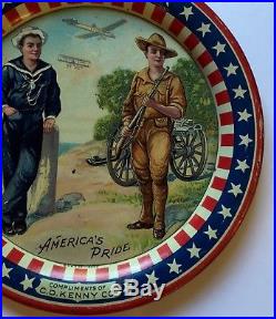 AMERICA'S PRIDE WW I SAILOR SOLDIER Cannon Plane Patriotic ANTIQUE TIP TRAY Rare