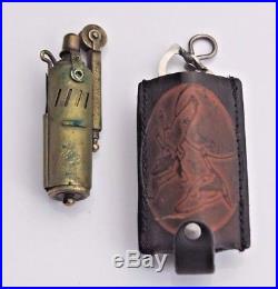 ANTIQUE WWII Austria Brass Slide Sleeve Trench IMCO Lighter with Leather Sleeve