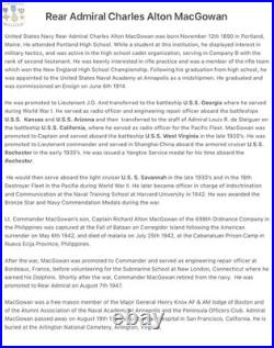 Admiral Charles A. Macgowan M. N? 2092 Navy Yangtze Medal Numbered Uss Arizona