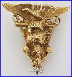 Antique 1924 Us Navy Academy Military Insignia Pin 14k Gold Bailey Banks Biddle