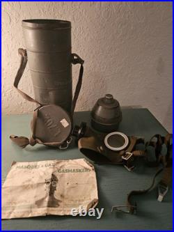 Antique 1938 Belgian Wartime GasMask WithCannister, Insert, Full Mask-Very Good